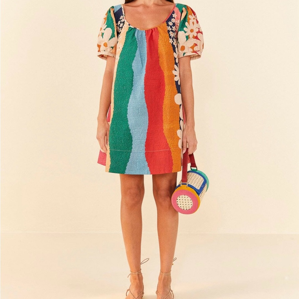 Colorful Striped Dress with Floral Sleeves